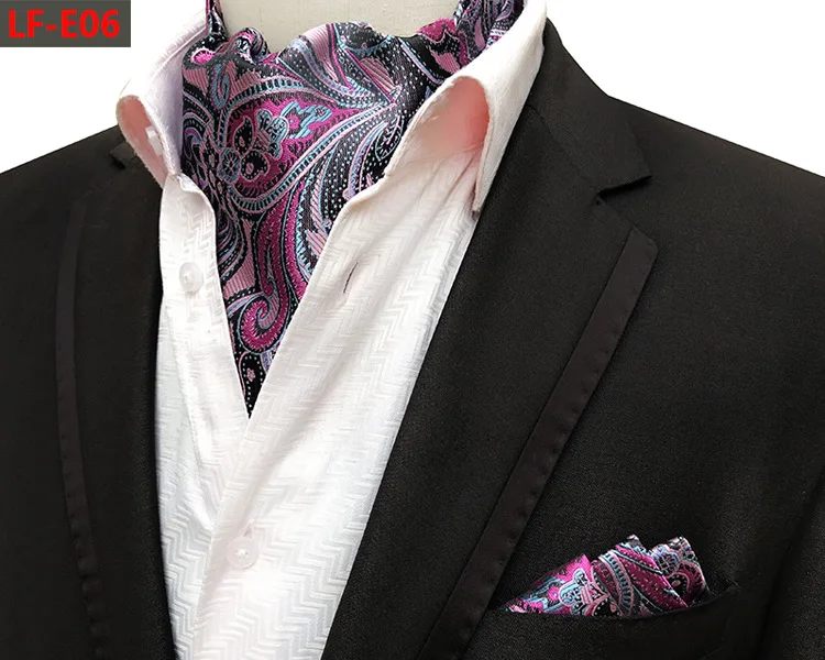 EFA21 Ascot Pocket Square Cravat Jacquard Dress Scarves Scarf Ties Woven Party Ascot Handkerchief Set 